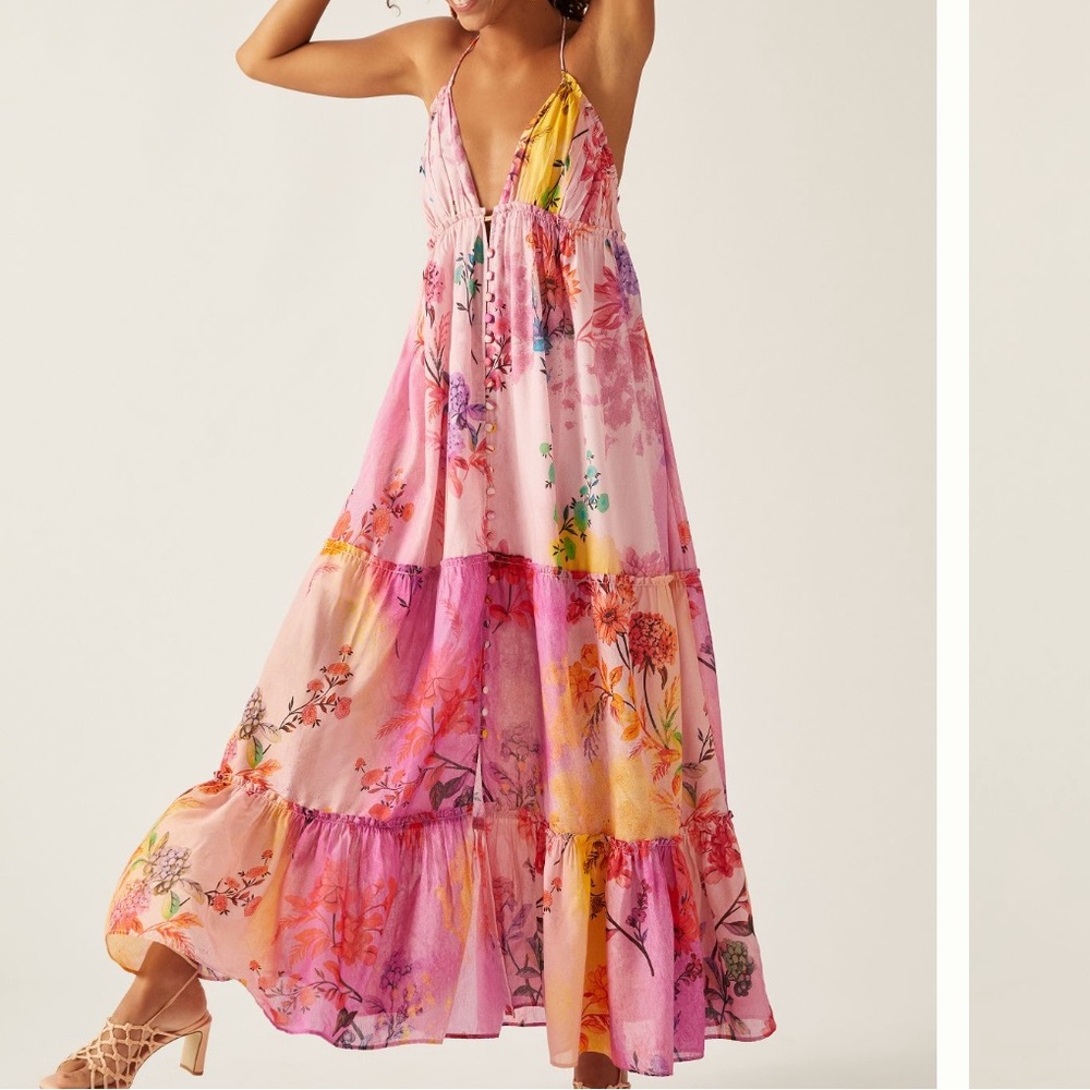 Anthropologie Pink Floral Maxi Dress - Picture 3 of 16